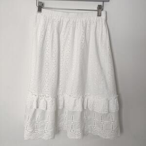 Solitaire White Eyelet Ruffle Midi Skirt Size Small Bohemian Summer Beach